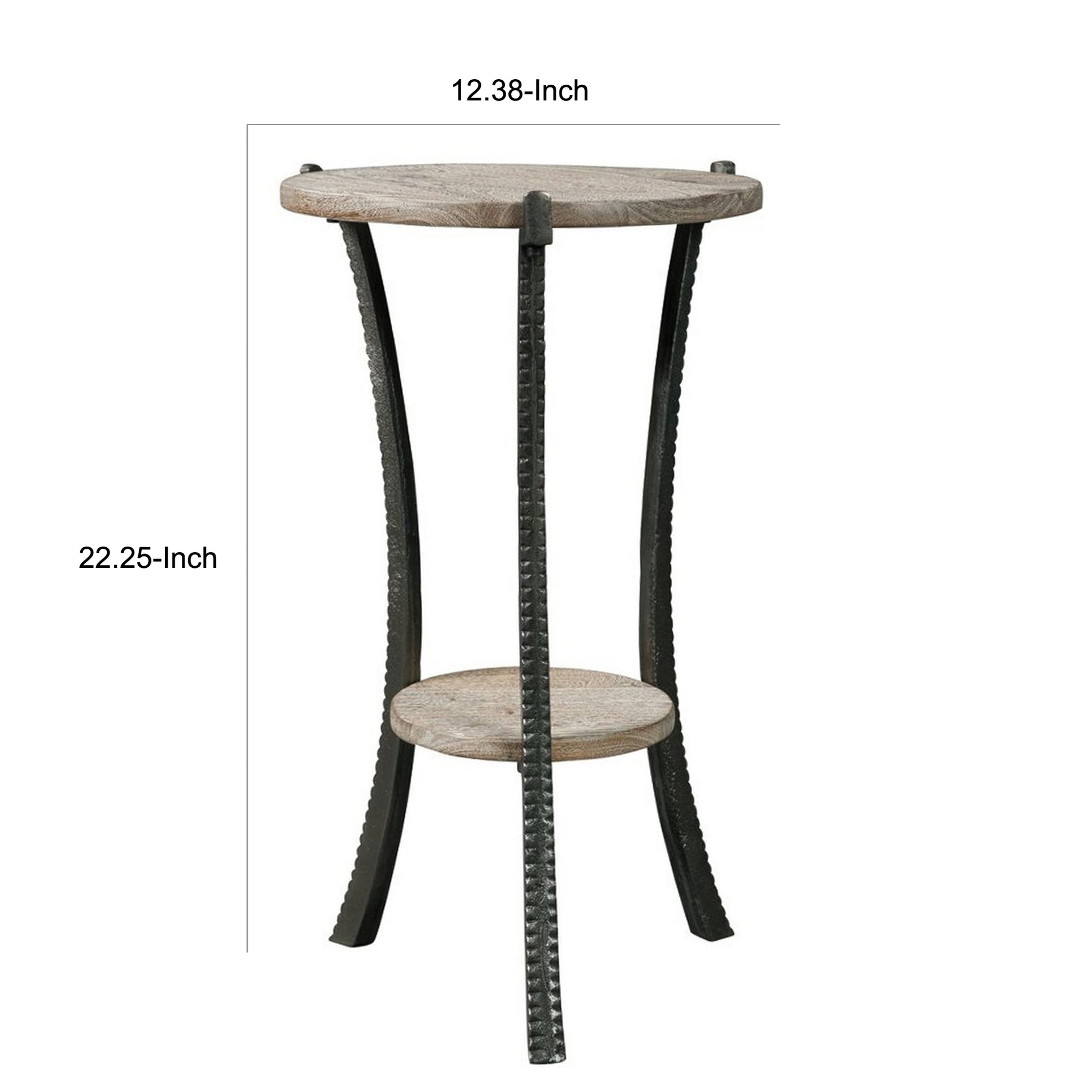 Round Wooden Top Accent Table With Flared Metal Legs Brown And Gray By Benzara | Accent Tables | Modishstore - 2