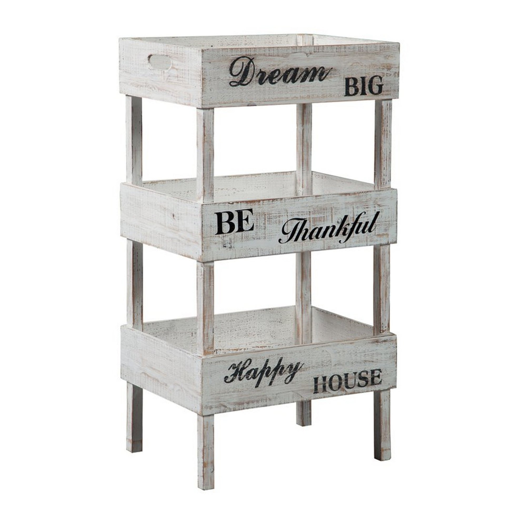 Wooden Storage Shelf With 3 Open Cases And Cut Out Handle Antique White By Benzara | Shelves & Shelving Units | Modishstore
