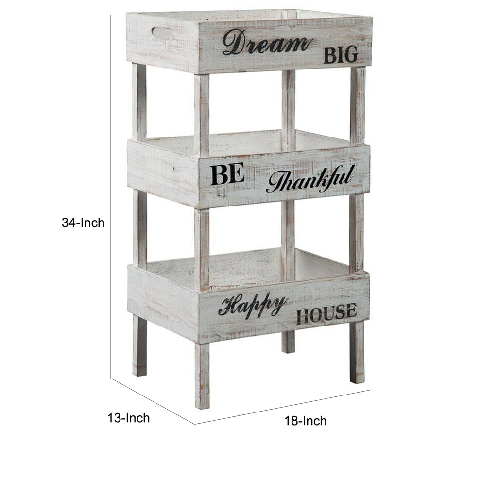Wooden Storage Shelf With 3 Open Cases And Cut Out Handle Antique White By Benzara | Shelves & Shelving Units | Modishstore - 2