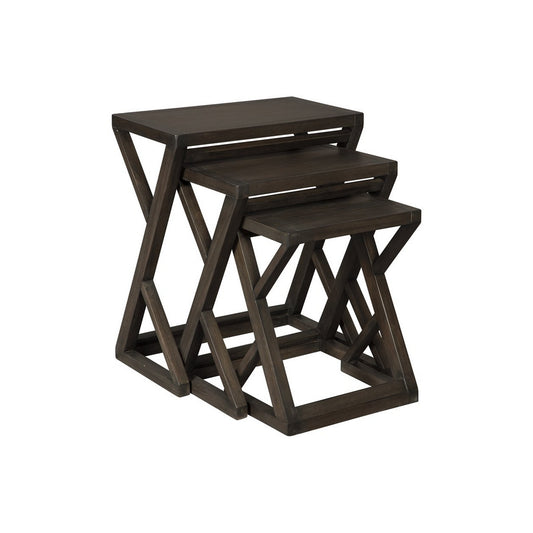 Wooden Nesting Accent Table With Geometric Design Base Set Of 3 Brown By Benzara | Accent Tables | Modishstore