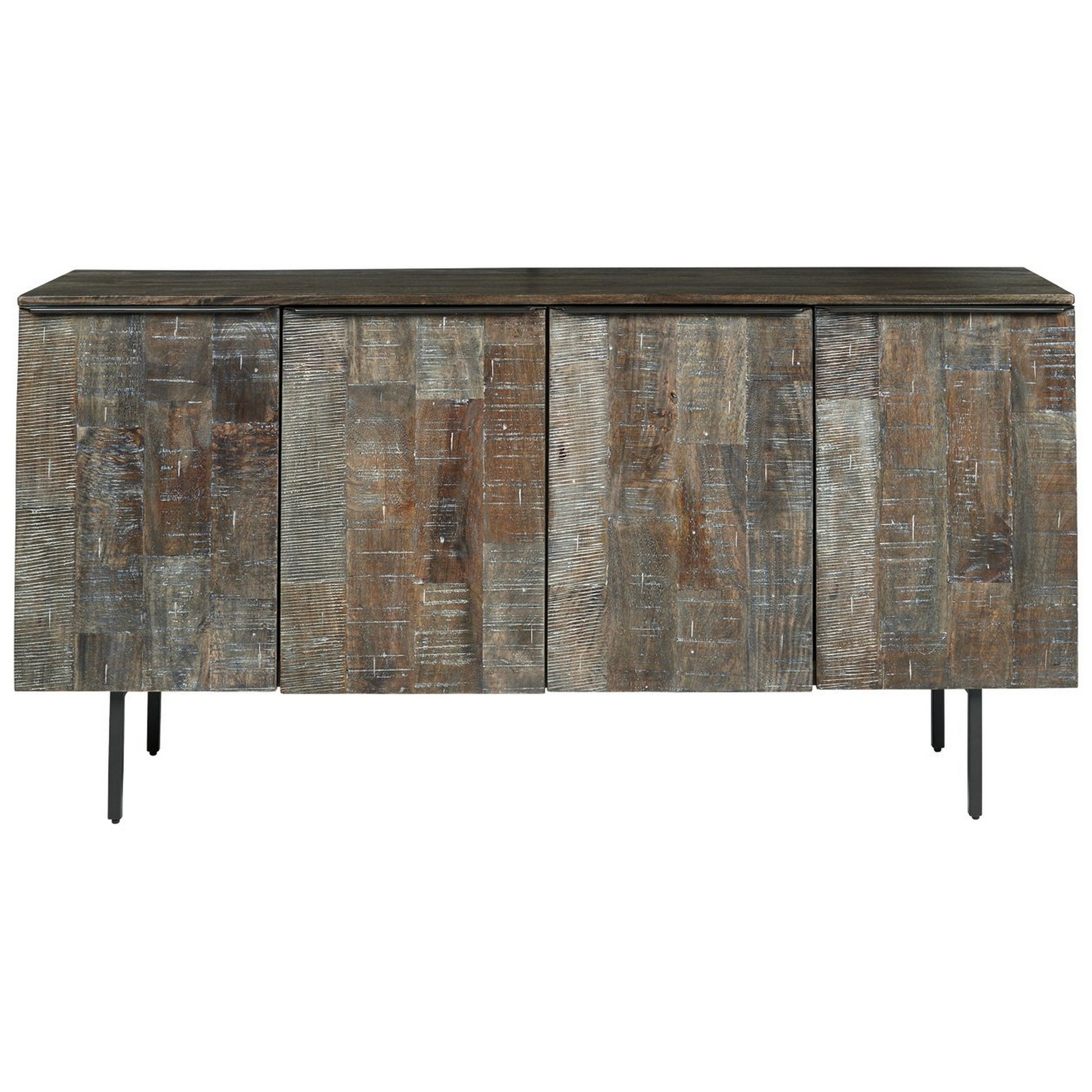 4 Door Wooden Accent Cabinet With Rough Hewn Texture Distressed Gray By Benzara | Cabinets | Modishstore - 4