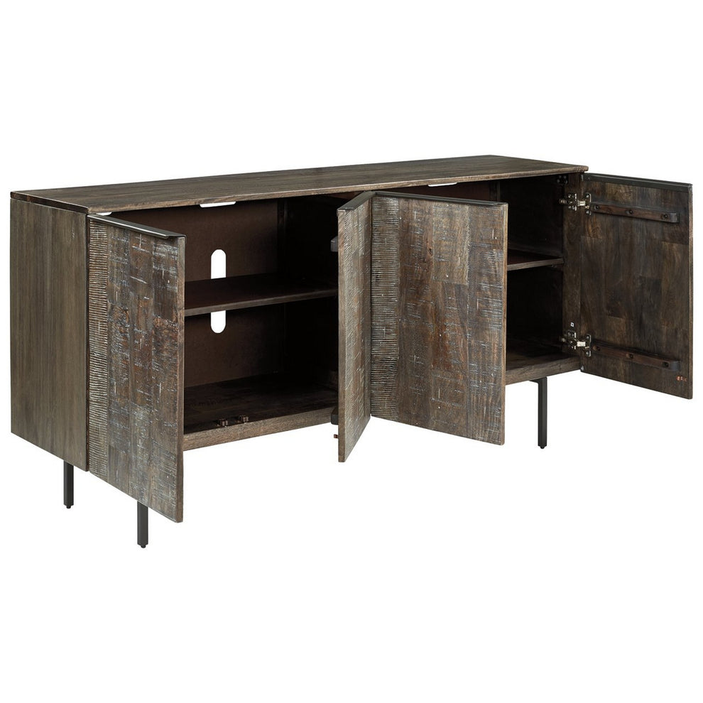 4 Door Wooden Accent Cabinet With Rough Hewn Texture Distressed Gray By Benzara | Cabinets | Modishstore - 3