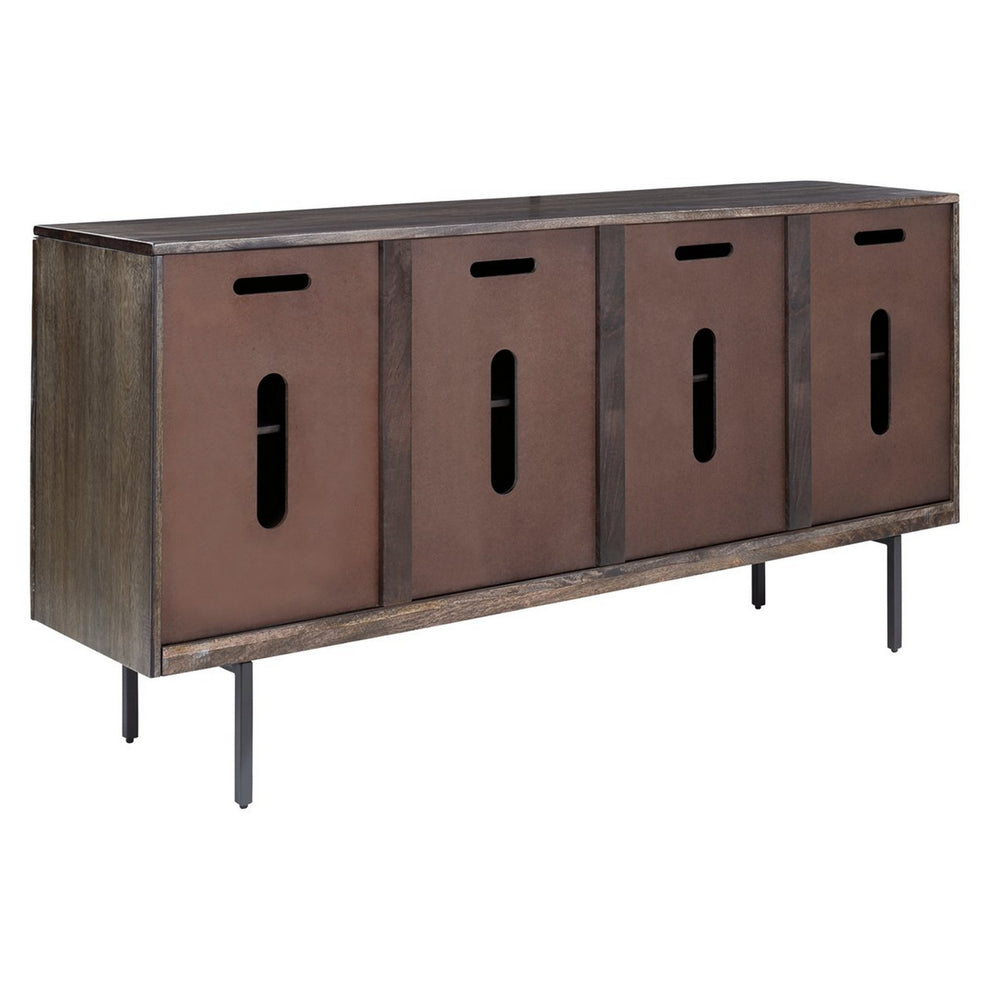 4 Door Wooden Accent Cabinet With Rough Hewn Texture Distressed Gray By Benzara | Cabinets | Modishstore - 2