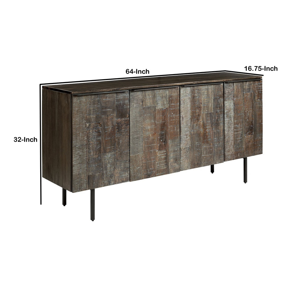 4 Door Wooden Accent Cabinet With Rough Hewn Texture Distressed Gray By Benzara | Cabinets | Modishstore - 5