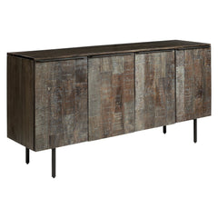 4 Door Wooden Accent Cabinet With Rough Hewn Texture Distressed Gray By Benzara