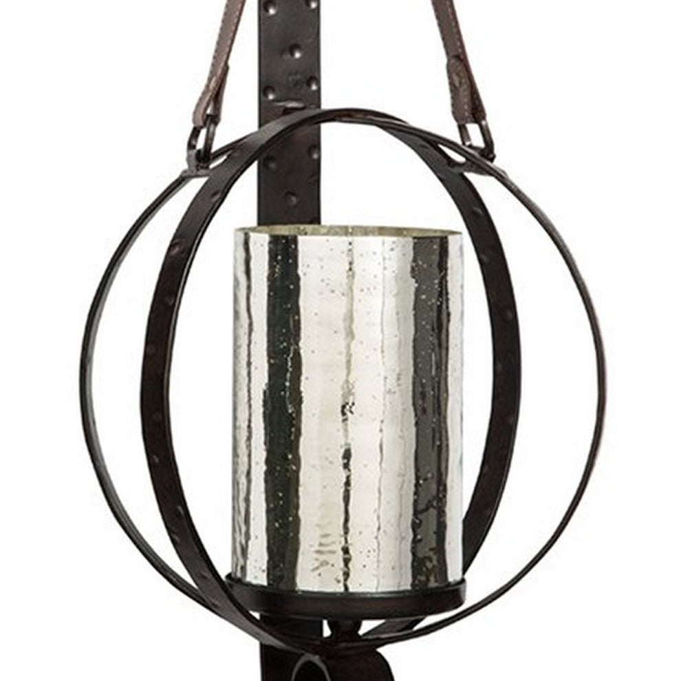 Intersected Round Metal Wall Sconce With Mercury Glass Hurricane Bronze By Benzara | Wall Decor | Modishstore - 3
