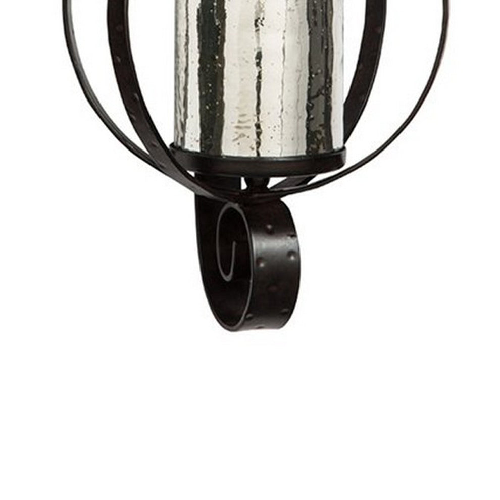 Intersected Round Metal Wall Sconce With Mercury Glass Hurricane Bronze By Benzara | Wall Decor | Modishstore - 4