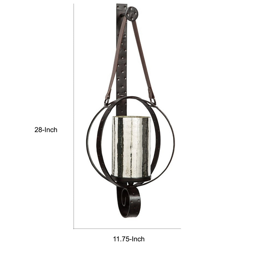 Intersected Round Metal Wall Sconce With Mercury Glass Hurricane Bronze By Benzara | Wall Decor | Modishstore - 2