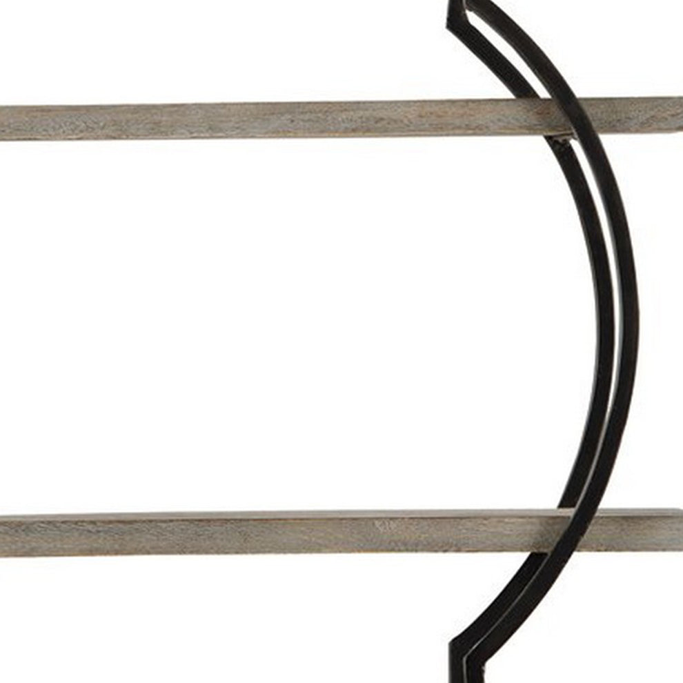 2 Tier Wooden Wall Shelf With Quatrefoil Design Open Metal Frame Black By Benzara | Shelves & Shelving Units | Modishstore - 2