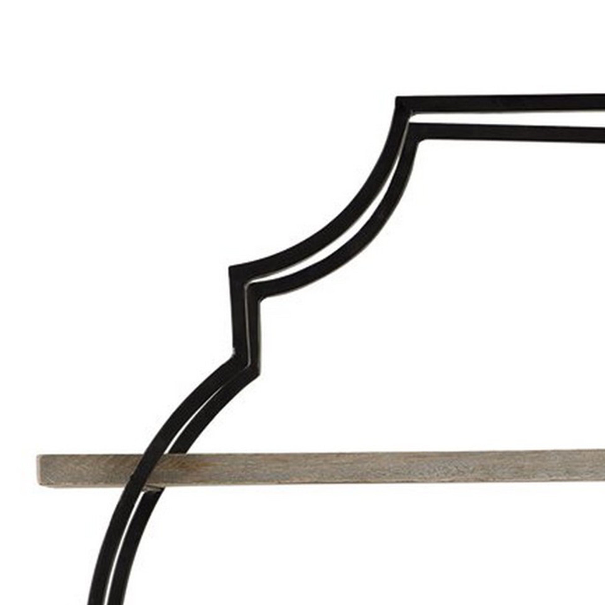 2 Tier Wooden Wall Shelf With Quatrefoil Design Open Metal Frame Black By Benzara | Shelves & Shelving Units | Modishstore - 3