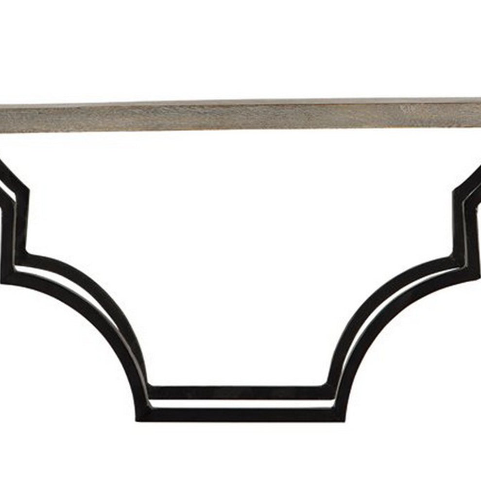 2 Tier Wooden Wall Shelf With Quatrefoil Design Open Metal Frame Black By Benzara | Shelves & Shelving Units | Modishstore - 4