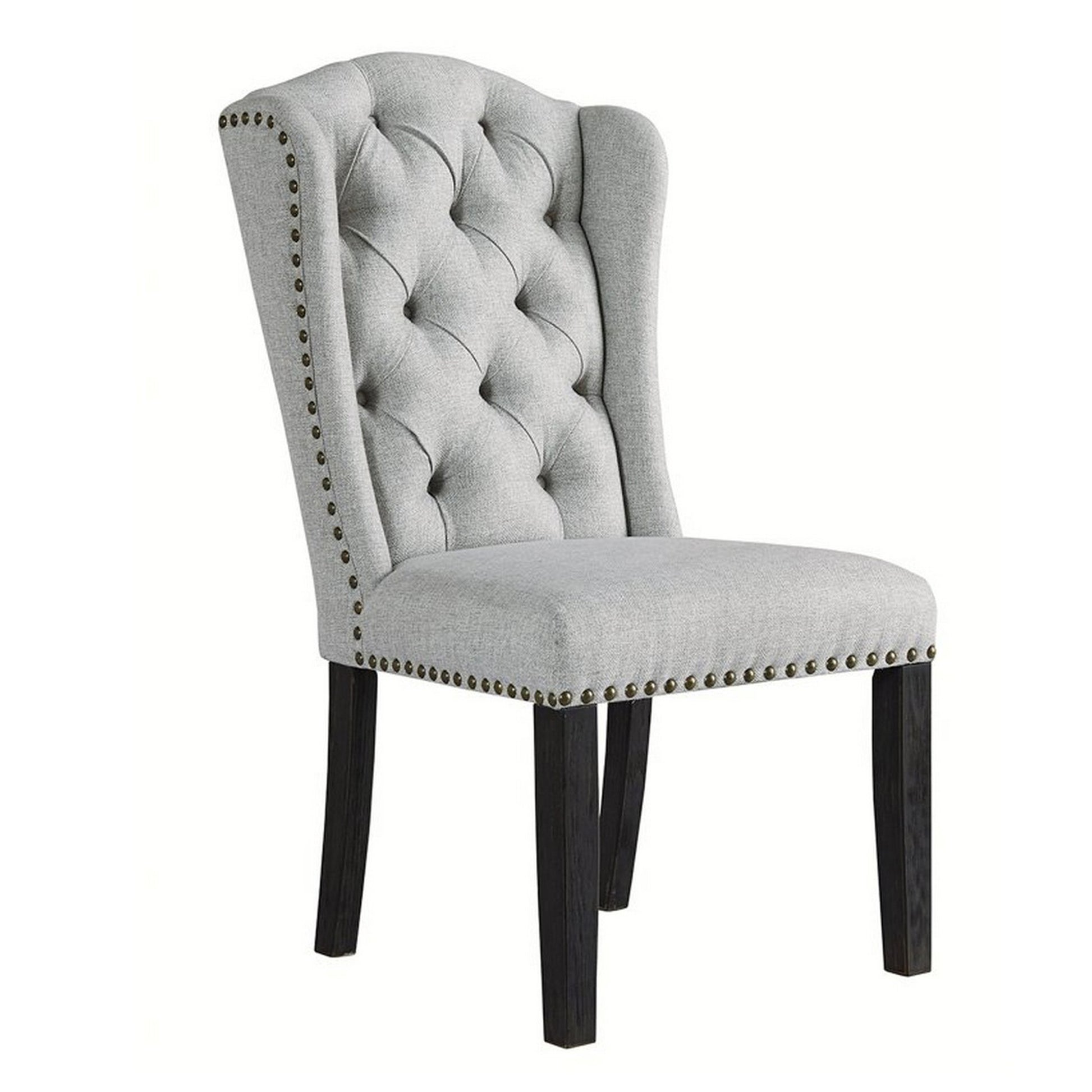 Button Tufted Fabric Upholstered Side Chair With Wooden LegsSet Of 2 Gray By Benzara | Accent Chairs | Modishstore
