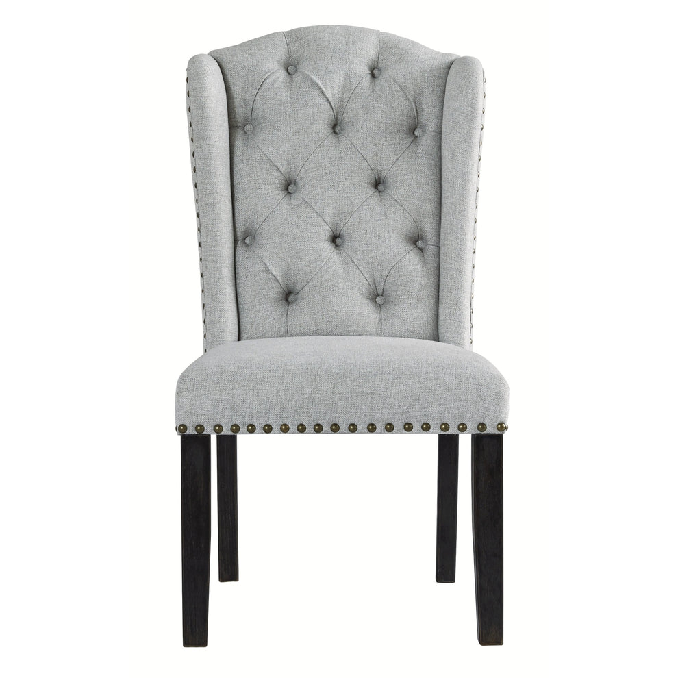 Button Tufted Fabric Upholstered Side Chair With Wooden LegsSet Of 2 Gray By Benzara | Accent Chairs | Modishstore - 5