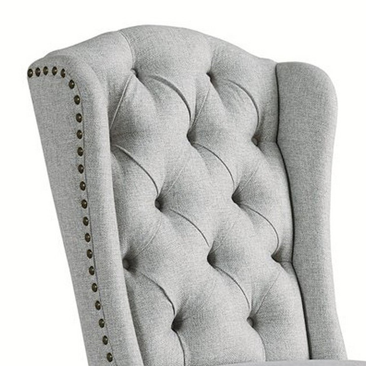 Button Tufted Fabric Upholstered Side Chair With Wooden LegsSet Of 2 Gray By Benzara | Accent Chairs | Modishstore - 4