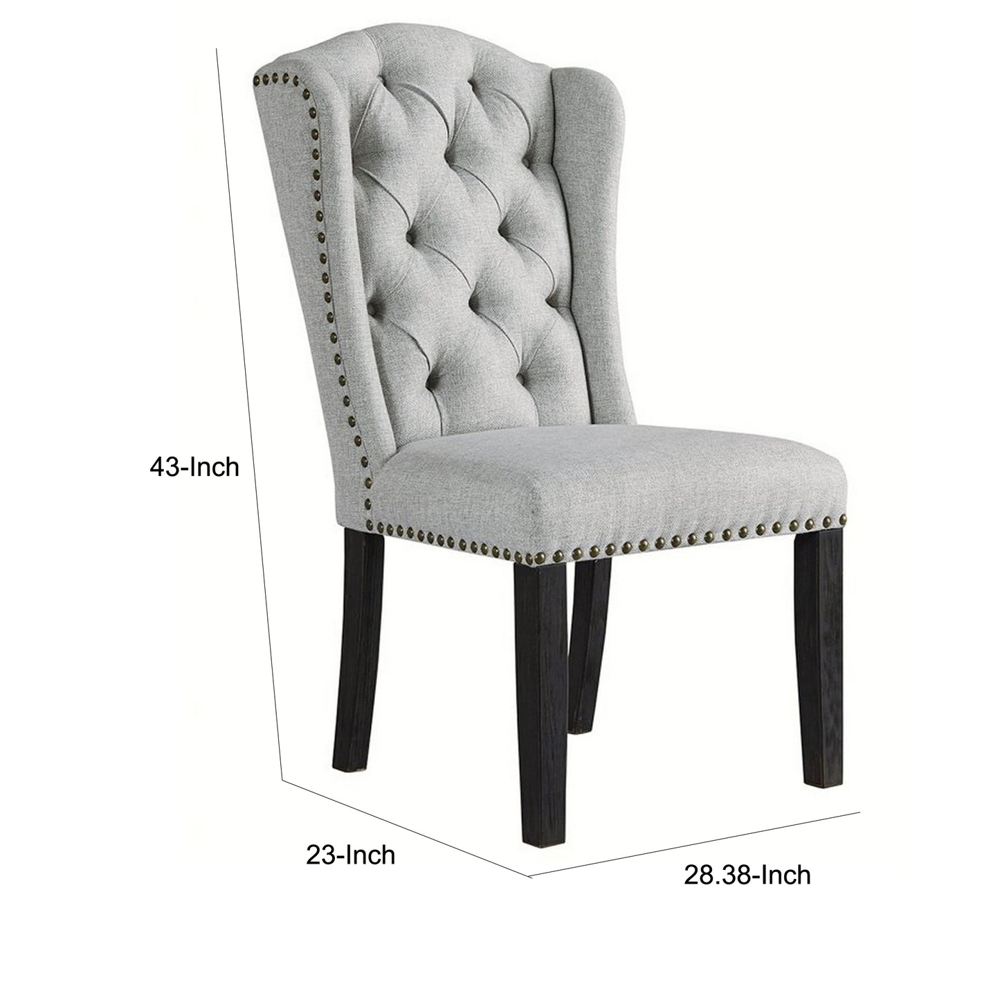 Button Tufted Fabric Upholstered Side Chair With Wooden LegsSet Of 2 Gray By Benzara | Accent Chairs | Modishstore - 2