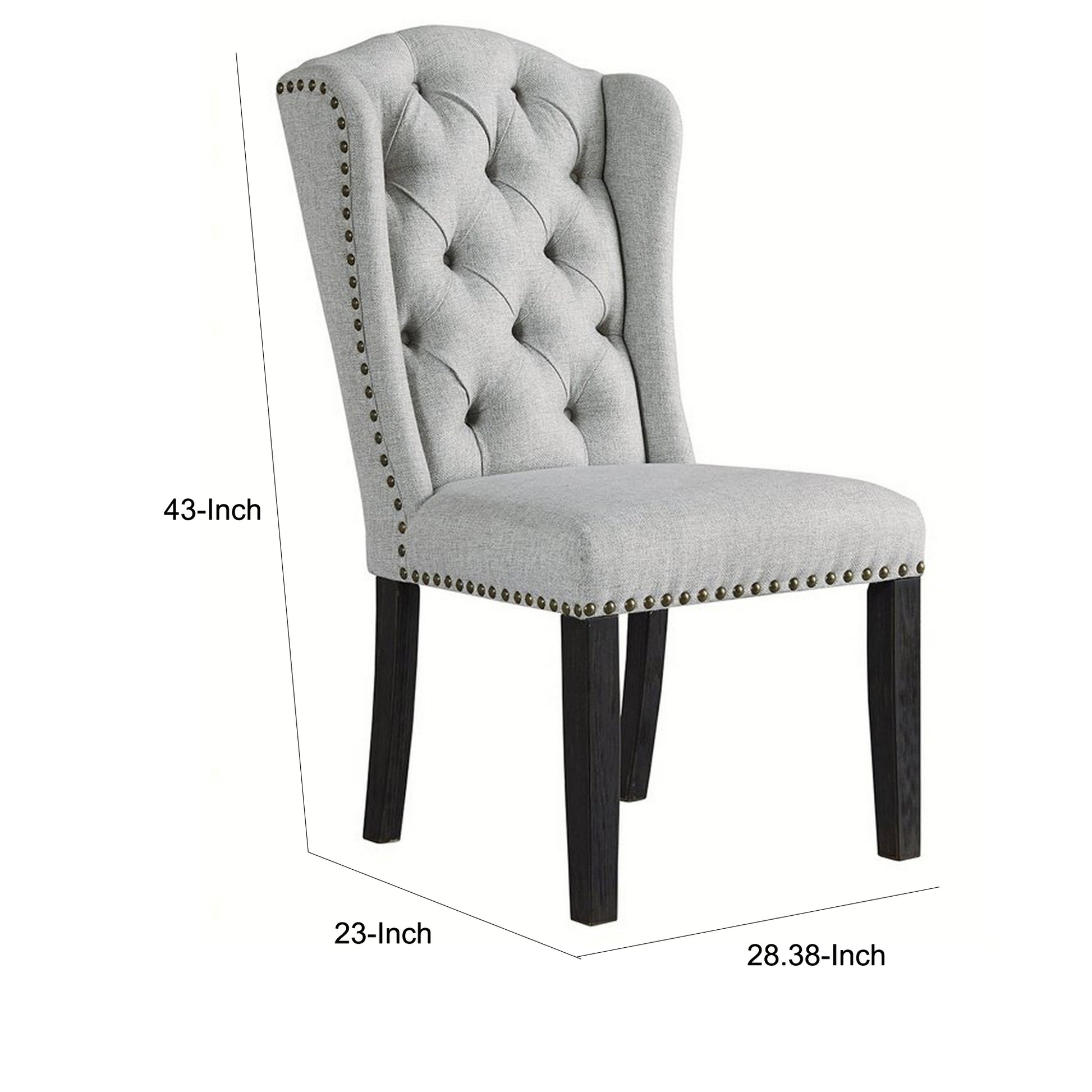 Button Tufted Fabric Upholstered Side Chair With Wooden LegsSet Of 2 Gray By Benzara | Accent Chairs | Modishstore - 2