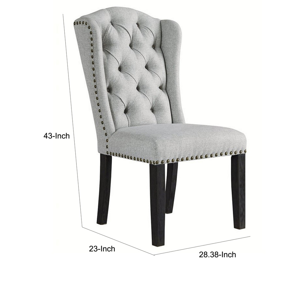 Button Tufted Fabric Upholstered Side Chair With Wooden LegsSet Of 2 Gray By Benzara | Accent Chairs | Modishstore - 2