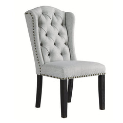 Button Tufted Fabric Upholstered Side Chair With Wooden LegsSet Of 2 Gray By Benzara