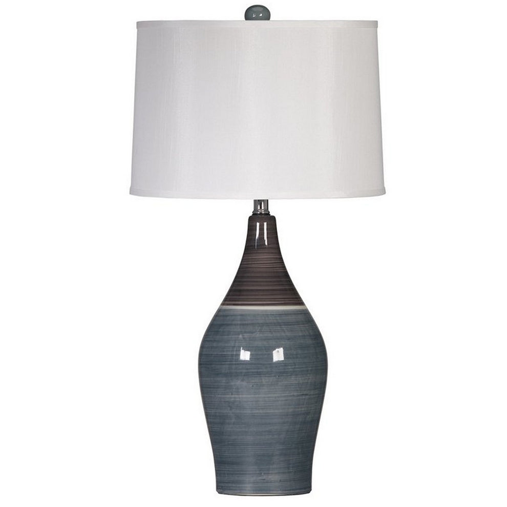 Pot Bellied Ceramic Table Lamp With Brushed DetailsSet Of 2 Gray And White By Benzara | Desk Lamps | Modishstore - 2