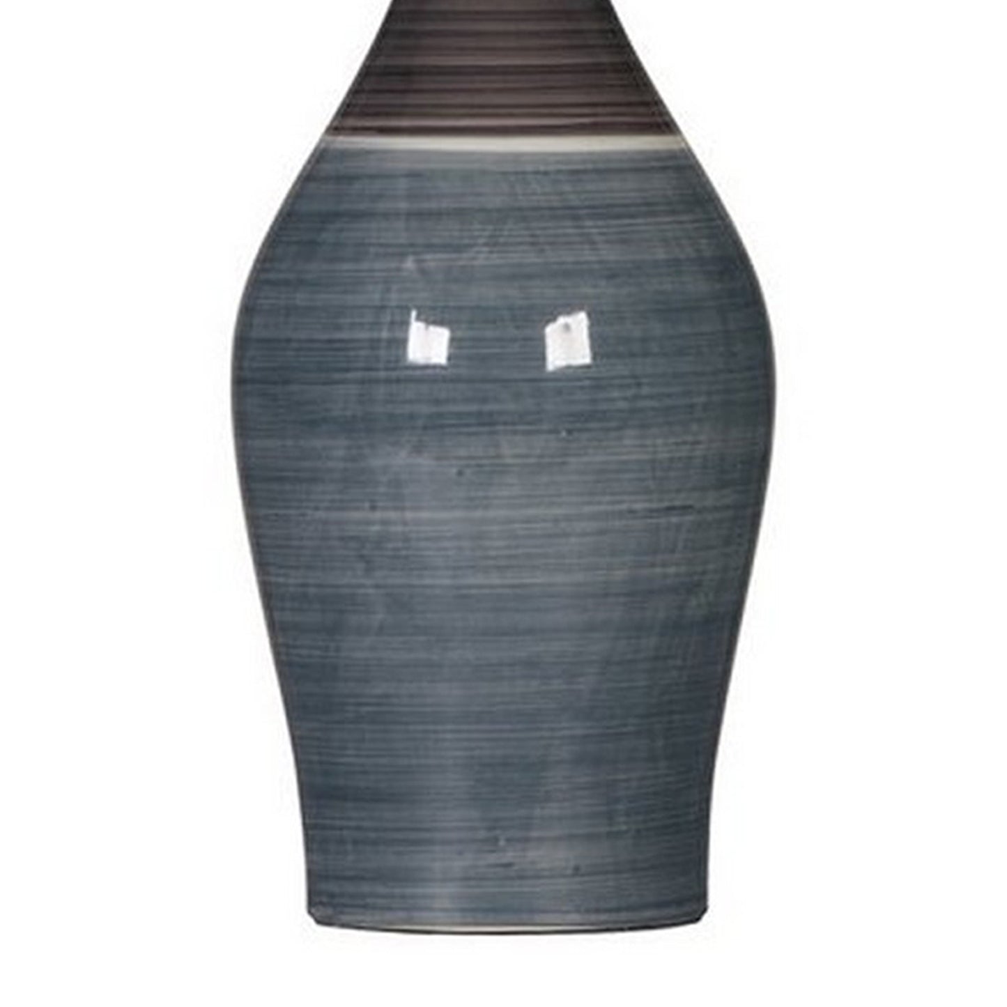 Pot Bellied Ceramic Table Lamp With Brushed DetailsSet Of 2 Gray And White By Benzara | Desk Lamps | Modishstore - 3