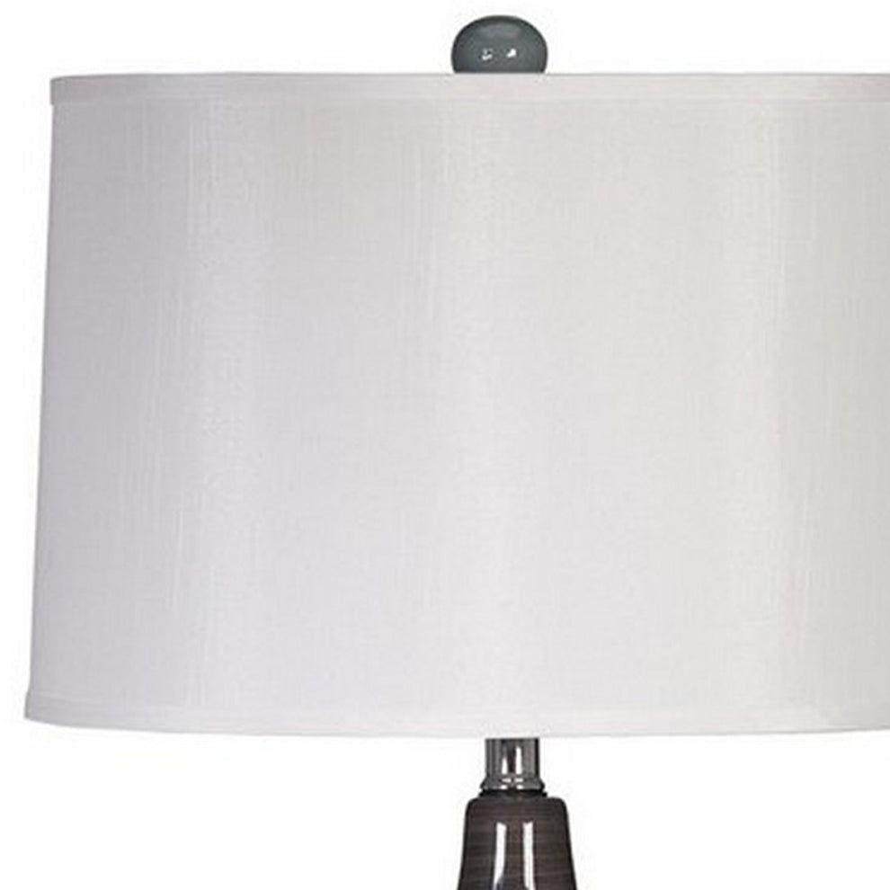 Pot Bellied Ceramic Table Lamp With Brushed DetailsSet Of 2 Gray And White By Benzara | Desk Lamps | Modishstore - 4
