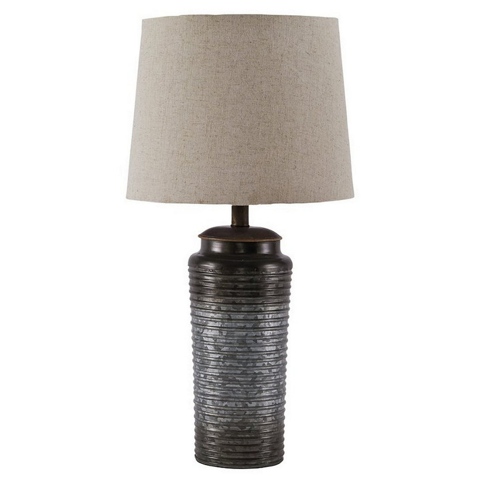 Ribbed Design Metal Body Table Lamp With Tapered Fabric Shade Set Of 2 Gray By Benzara | Desk Lamps | Modishstore - 2