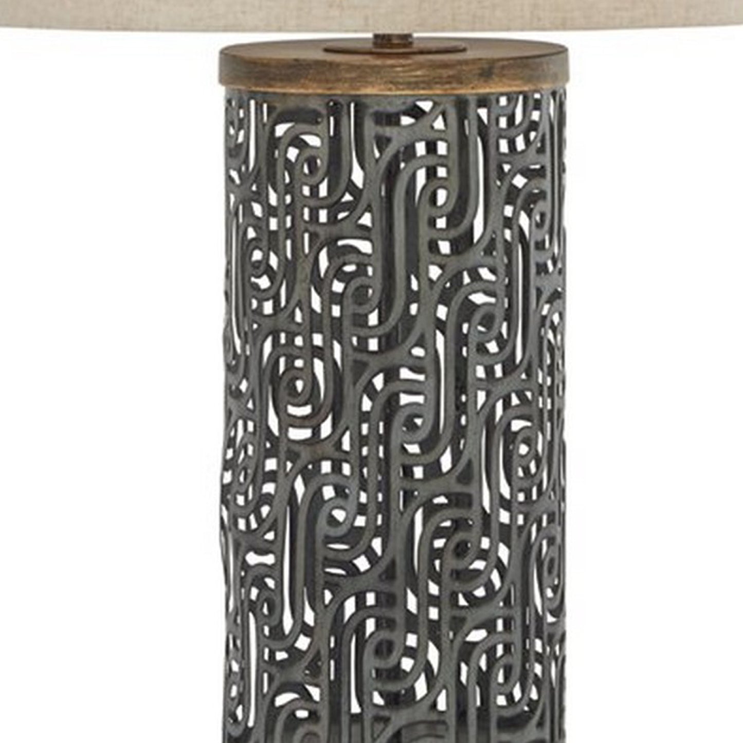 150 Watt Metal Body Table Lamp With Network Design Gray And Beige By Benzara | Desk Lamps | Modishstore - 2
