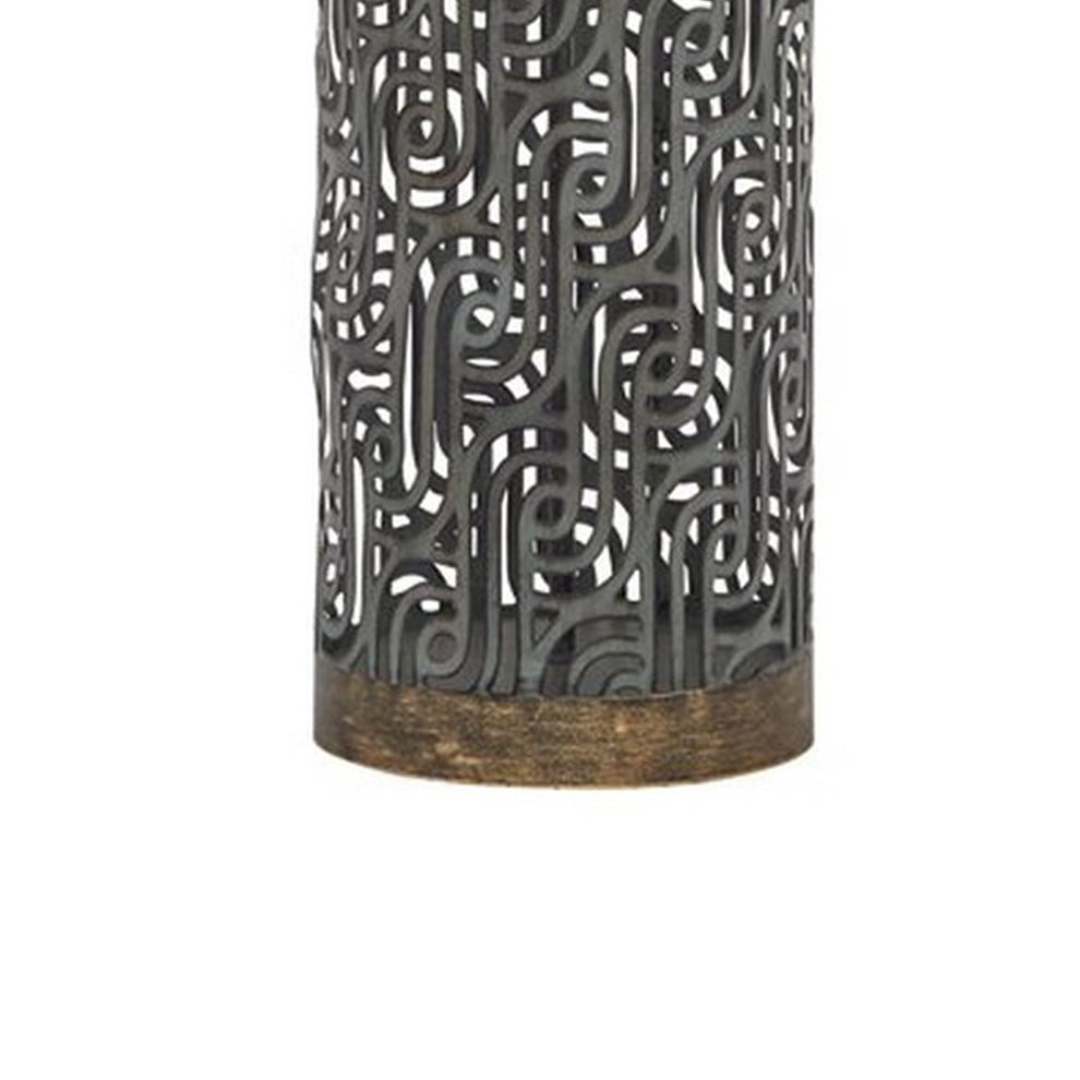 150 Watt Metal Body Table Lamp With Network Design Gray And Beige By Benzara | Desk Lamps | Modishstore - 4