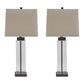 Glass And Metal Base Table Lamp With Square Shade Set Of 2 Clear And Gray By Benzara | Desk Lamps | Modishstore