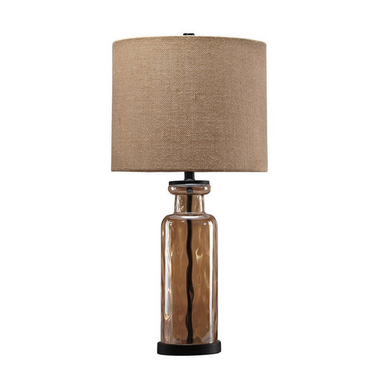 Glass Table Lamp With Fabric Drum Shade Gold And Beige By Benzara | Desk Lamps | Modishstore