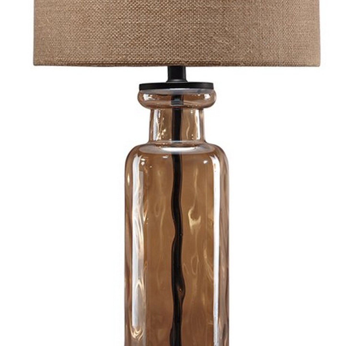 Glass Table Lamp With Fabric Drum Shade Gold And Beige By Benzara | Desk Lamps | Modishstore - 4