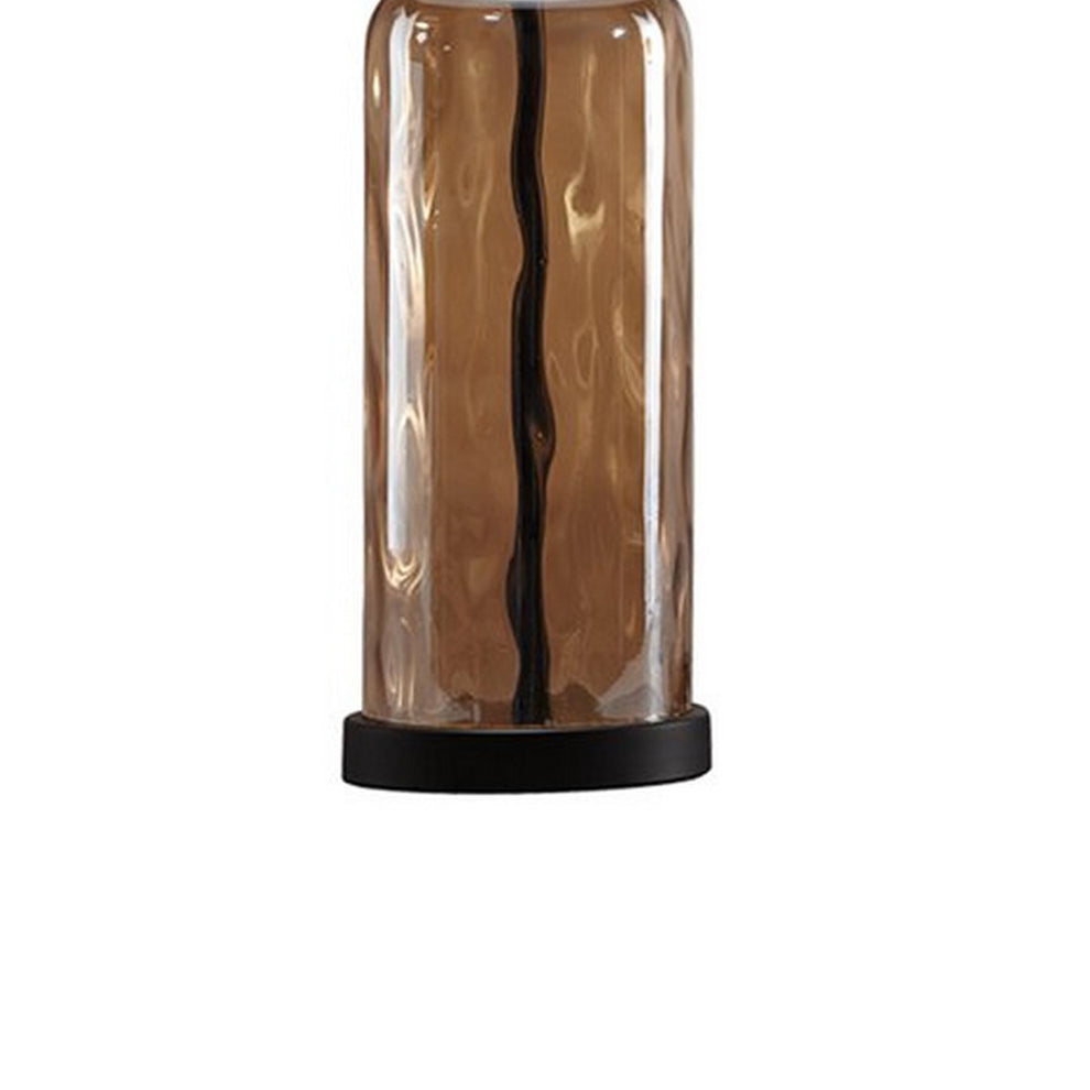 Glass Table Lamp With Fabric Drum Shade Gold And Beige By Benzara | Desk Lamps | Modishstore - 3