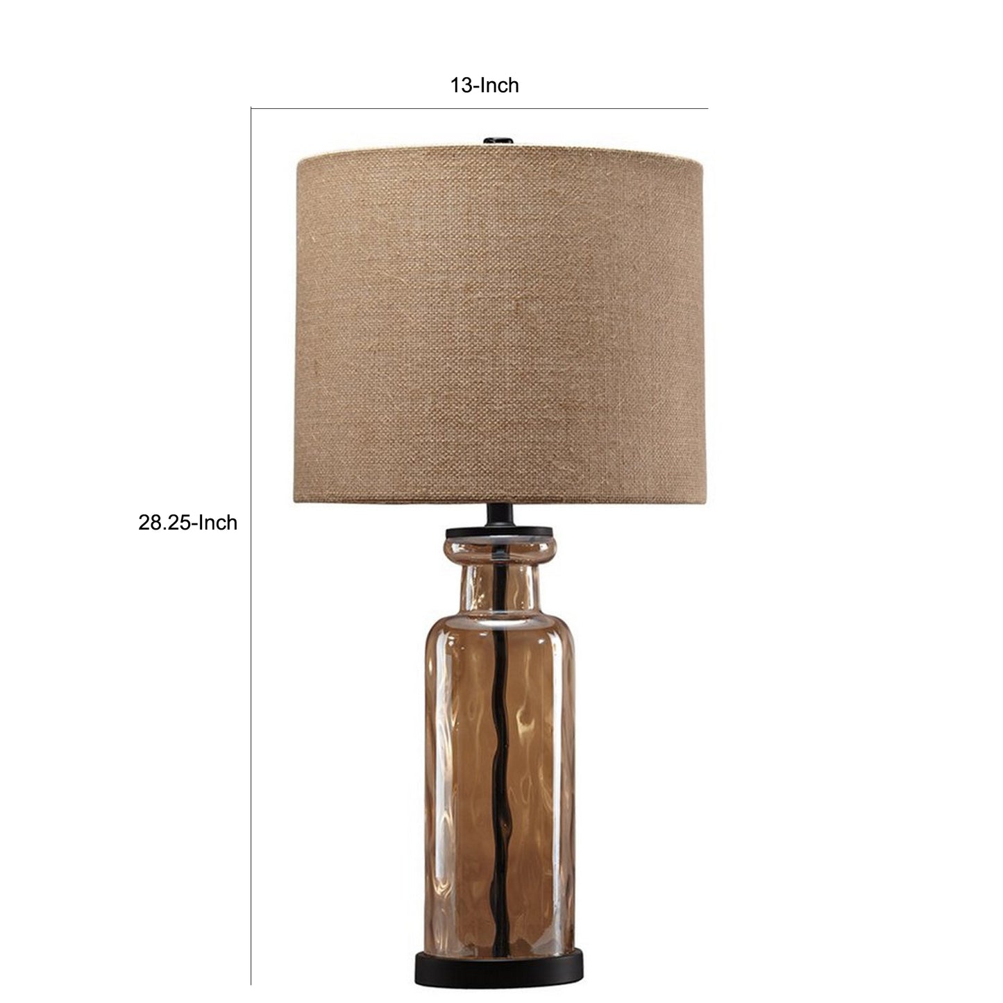 Glass Table Lamp With Fabric Drum Shade Gold And Beige By Benzara | Desk Lamps | Modishstore - 2