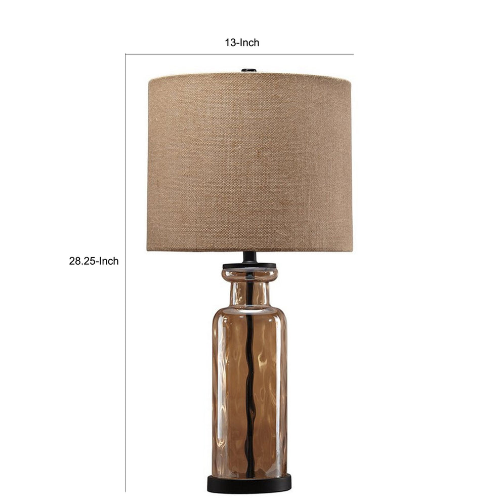 Glass Table Lamp With Fabric Drum Shade Gold And Beige By Benzara | Desk Lamps | Modishstore - 2