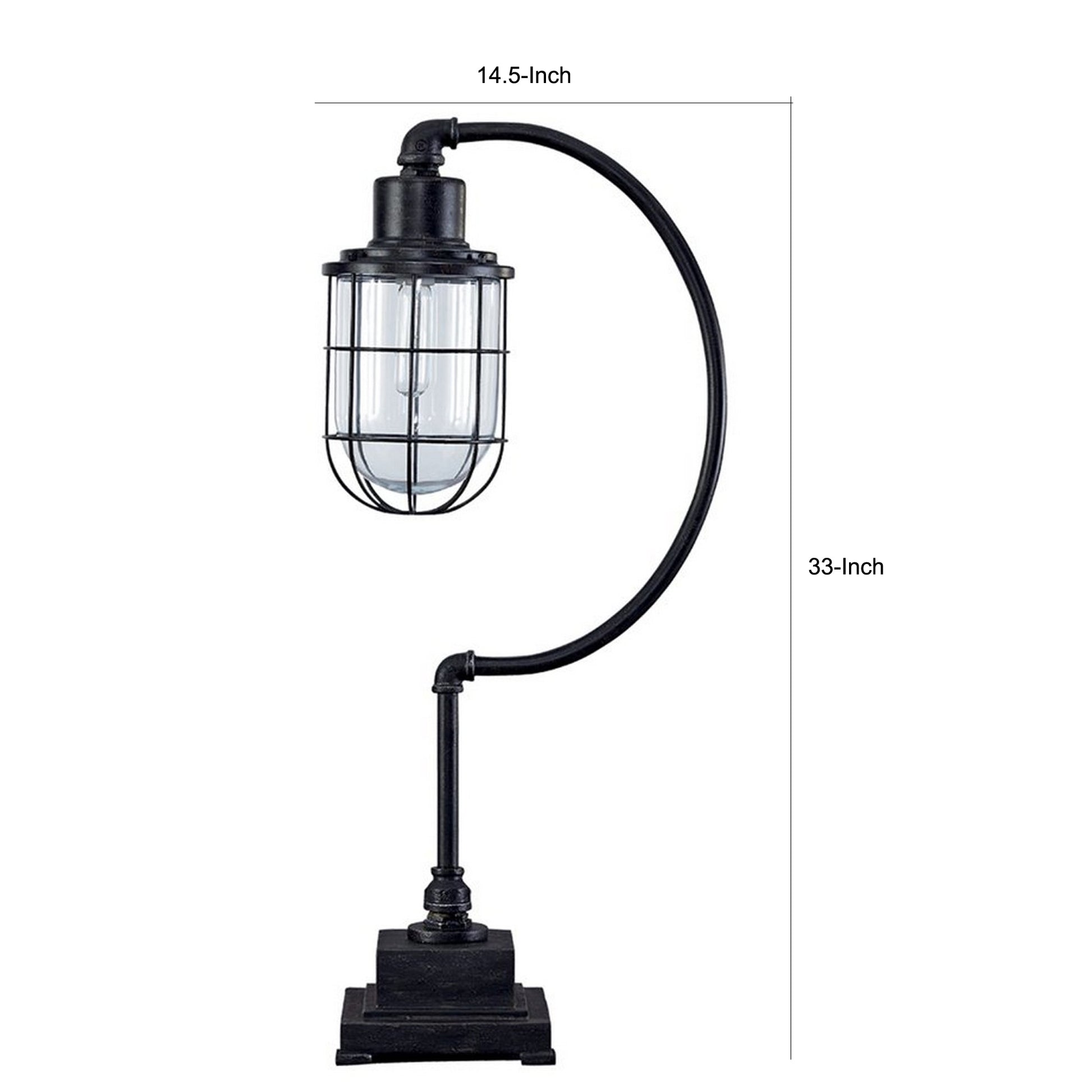 Metal Desk Lamp With Block Base And Glass Shade Black By Benzara | Desks | Modishstore - 2