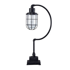 Metal Desk Lamp With Block Base And Glass Shade Black By Benzara