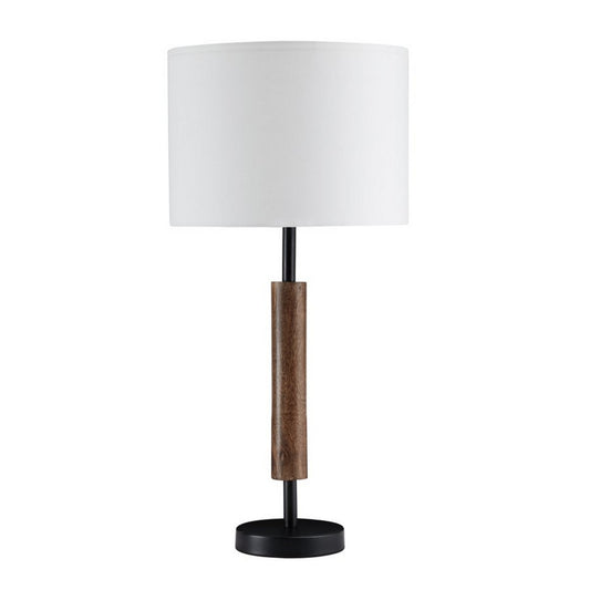 Table Lamp With Rolling Pin Base And Fabric Shade Set Of 2 White And Brown By Benzara | Desk Lamps | Modishstore