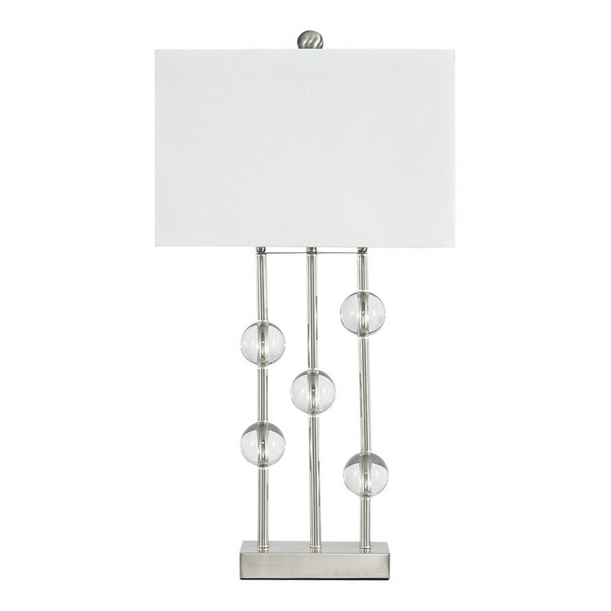 Crystal Accented Metal Table Lamp With Hardback Shade White And Silver By Benzara | Desk Lamps | Modishstore