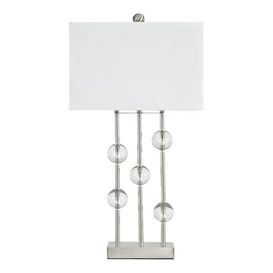Crystal Accented Metal Table Lamp With Hardback Shade White And Silver By Benzara | Desk Lamps | Modishstore