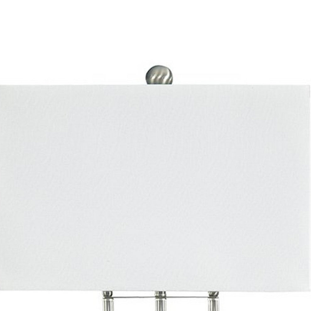 Crystal Accented Metal Table Lamp With Hardback Shade White And Silver By Benzara | Desk Lamps | Modishstore - 4