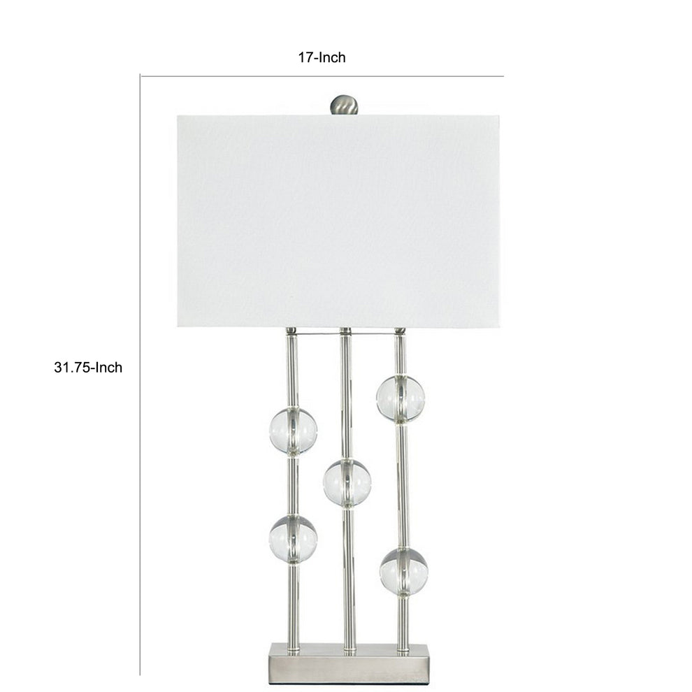 Crystal Accented Metal Table Lamp With Hardback Shade White And Silver By Benzara | Desk Lamps | Modishstore - 2