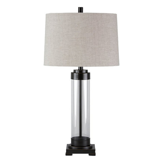 Glass And Metal Frame Table Lamp With Fabric Shade Gray And Black By Benzara | Desk Lamps | Modishstore