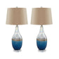 Vase Shape Frame Table Lamp With Fabric Shade Set Of 2 Beige And Blue By Benzara | Desk Lamps | Modishstore