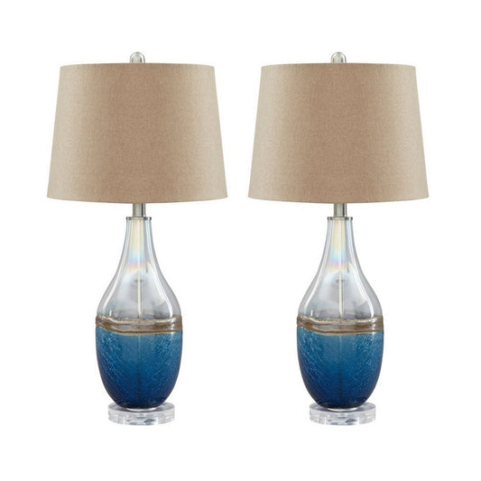 Vase Shape Frame Table Lamp With Fabric Shade Set Of 2 Beige And Blue By Benzara | Desk Lamps | Modishstore