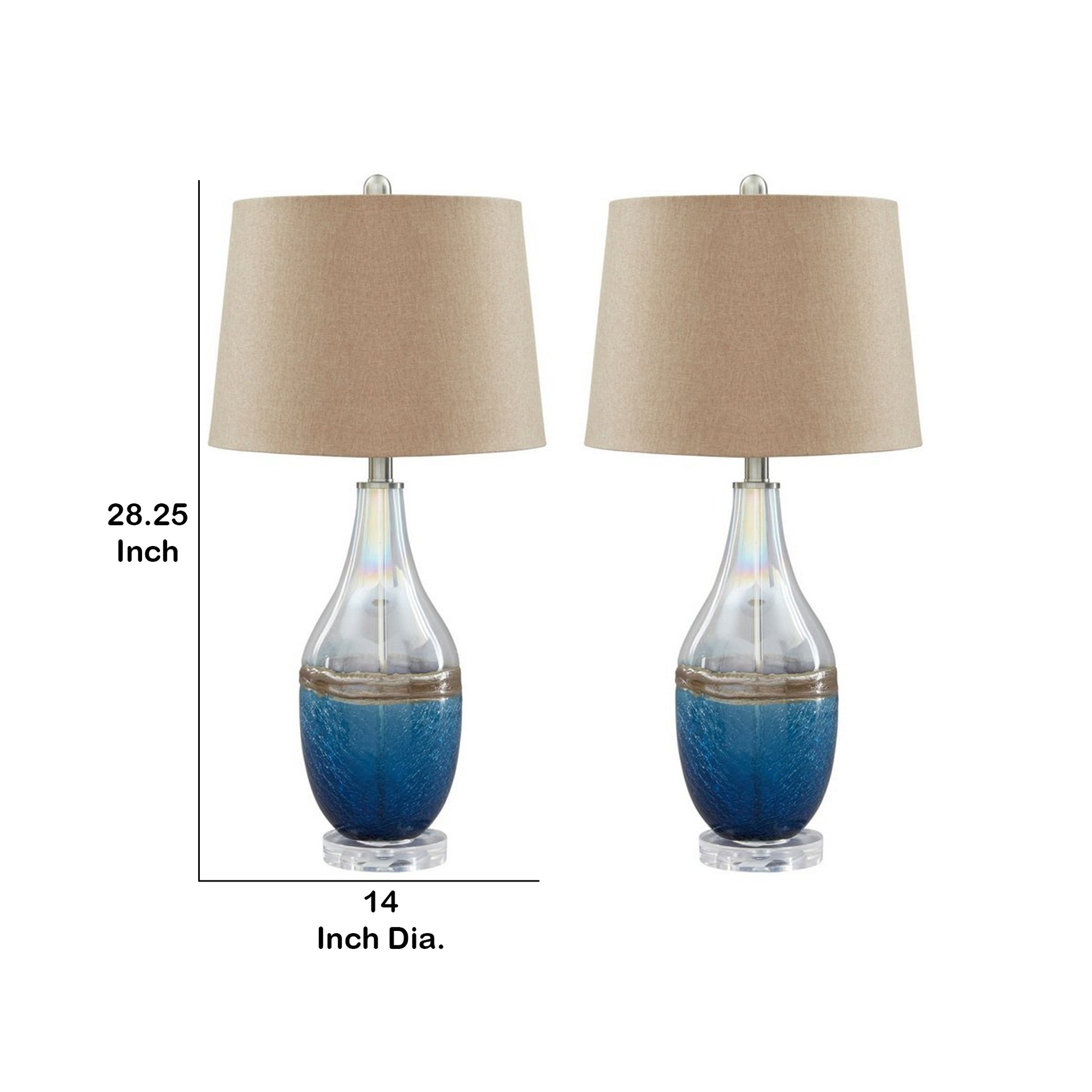 Vase Shape Frame Table Lamp With Fabric Shade Set Of 2 Beige And Blue By Benzara | Desk Lamps | Modishstore - 5