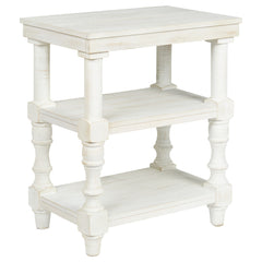 Wooden Accent Table With 2 Shelves And 2 Usb Ports Antique White By Benzara