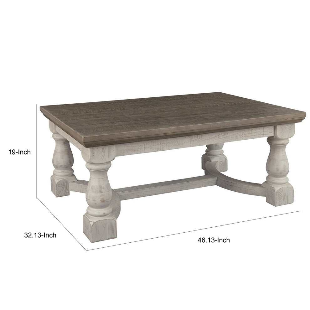 Rectangular Wooden Cocktail Table With Trestle BaseBrown And Antique White By Benzara | Coffee Tables | Modishstore - 2