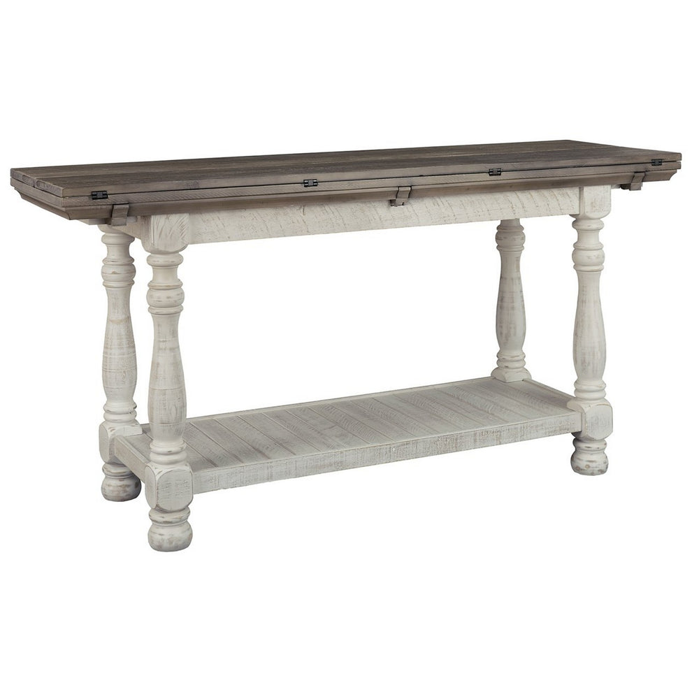 Flip Top Wooden Sofa Table With Open Bottom Shelf Brown And Antique White By Benzara | End Tables | Modishstore - 4