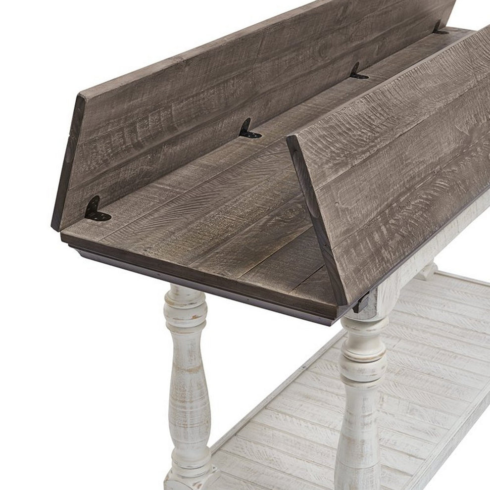 Flip Top Wooden Sofa Table With Open Bottom Shelf Brown And Antique White By Benzara | End Tables | Modishstore - 2