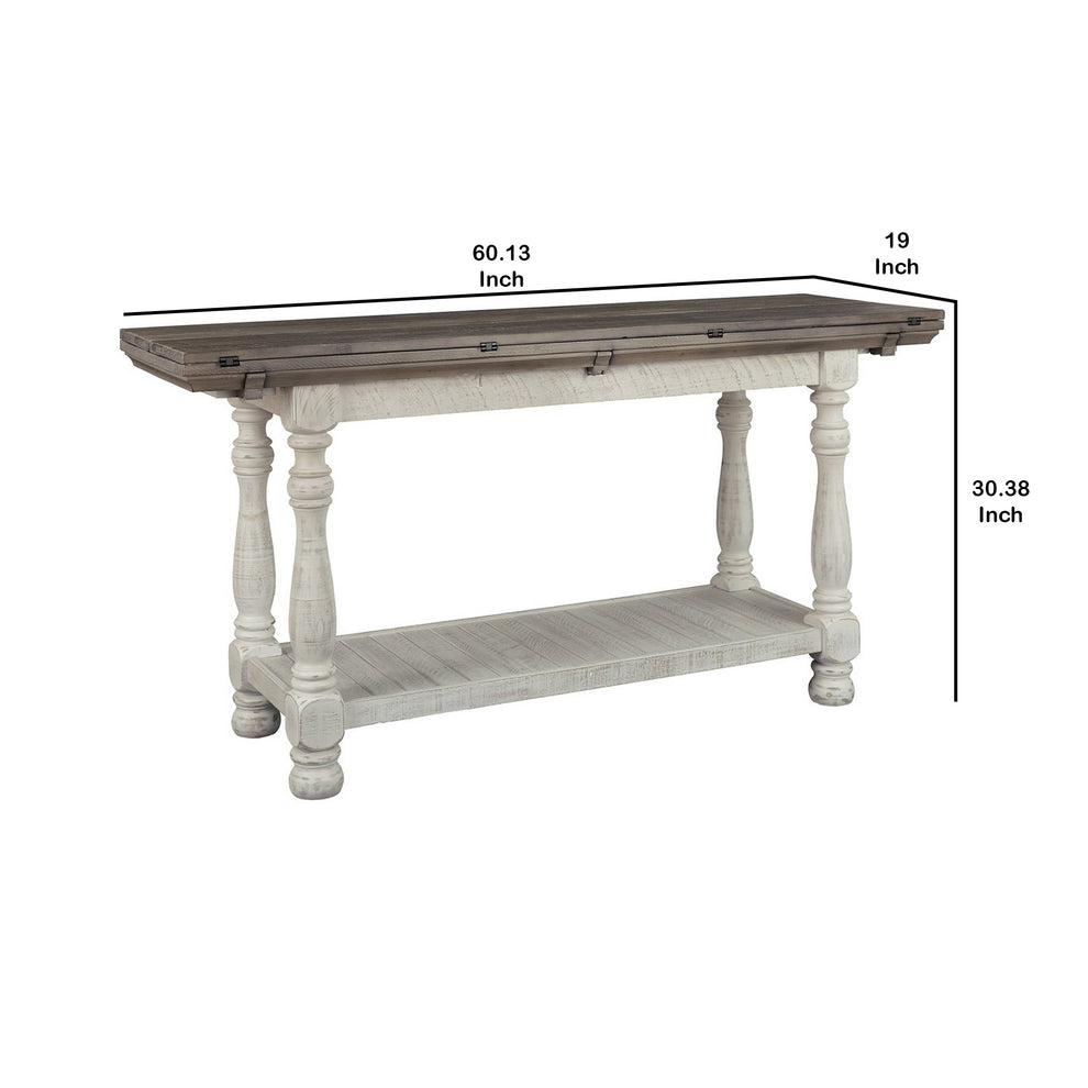 Flip Top Wooden Sofa Table With Open Bottom Shelf Brown And Antique White By Benzara | End Tables | Modishstore - 5